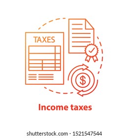 Income taxes red concept icon. Paying revenue fee to government budget idea thin line illustration. Business taxation document. Filing and accounting earnings tax. Vector isolated outline drawing