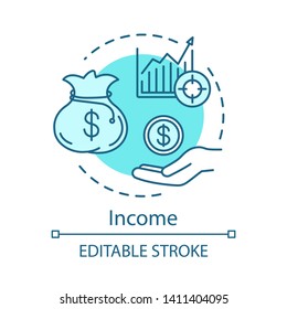 Income turquoise concept icon. Money flow, business investment idea thin line illustration. Money saving vector isolated outline drawing. Business, management, future income growth. Editable stroke