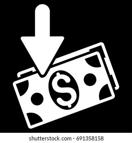 Income vector icon. Flat white symbol. Pictogram is isolated on a black background. Designed for web and software interfaces.