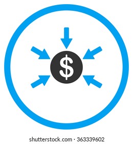 Income vector icon. Style is bicolor flat circled symbol, blue and gray colors, rounded angles, white background.