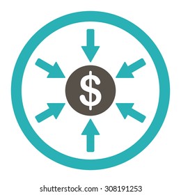 Income vector icon. This flat rounded symbol uses grey and cyan colors and isolated on a white background.