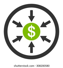 Income vector icon. This flat rounded symbol uses eco green and gray colors and isolated on a white background.