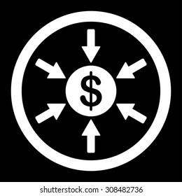 Income vector icon. This flat rounded symbol uses white color and isolated on a black background.