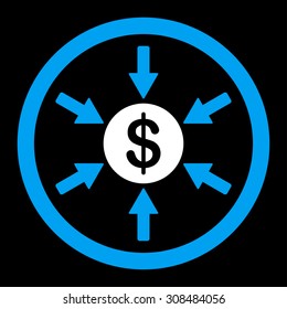 Income vector icon. This flat rounded symbol uses blue and white colors and isolated on a black background.