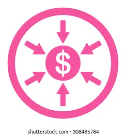 Income vector icon. This flat rounded symbol uses pink color and isolated on a white background.