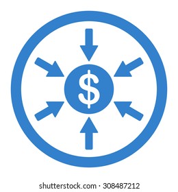 Income vector icon. This flat rounded symbol uses cobalt color and isolated on a white background.