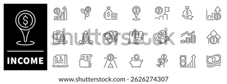 Income vector icons. Income icon set. Money, earnings, payment, accounting, paycheck, profit, business related icons. Editable stroke, thin line icons set