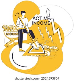 Income vector illustration. Budgeting is compass guiding expedition through terrain income Fund management is captain steering ship through unpredictable waters finance Income conceptually weaves