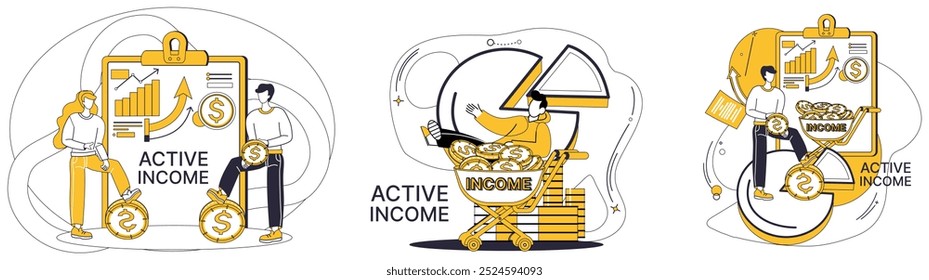 Income vector illustration. Economic development unfolds like tapestry under hands financial architects Finance and economy, like dance partners, move in synchronized harmony Making money is journey