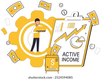 Income vector illustration. Investments, like seeds, bear promise bountiful financial harvest Income tax, tollbooth on highway prosperity, paves way for progress Currency, common language, facilitates