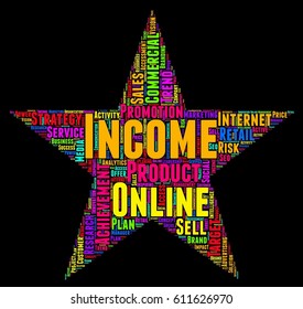 Income word cloud colorful text star typography