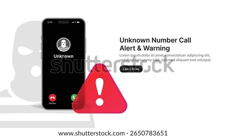 Incoming Call Alert from Unknown Number – Smartphone Screen with Scam or Spam Caller Warning Sign Vector Illustration