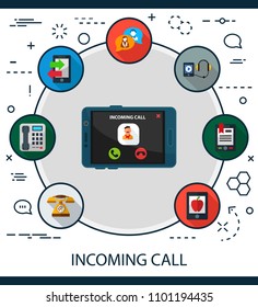 Incoming call flat icons concept. Vector illustration. Element template for design.