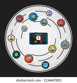 Incoming call flat icons concept. Vector illustration. Element template for design.