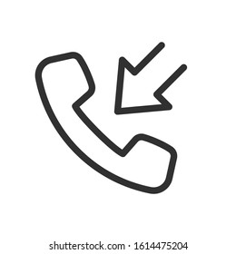 incoming call and handset, linear icon. Editable stroke