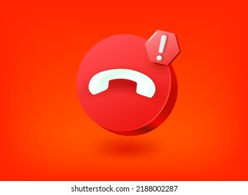 Incoming call icon with exclamation point pictogram. Vector 3d illustration