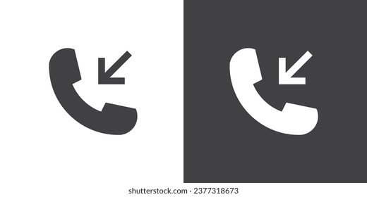 Incoming call icon in flat style. Missed call sign Telephone call icon with symbol of caller. Isolated round collection of ringing phone. Flat button on black and white background. Vector illustration