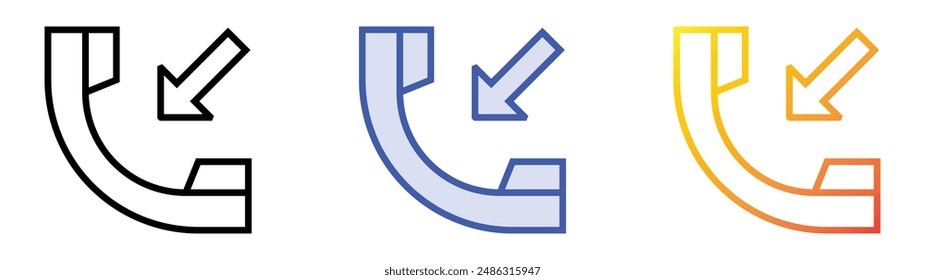 incoming call icon. Linear, Blue Fill and Gradient Style Design Isolated On White Background