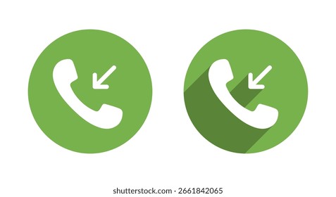 Icono de llamada entrante con sombra larga. Símbolo de señal de comunicación del teléfono móvil