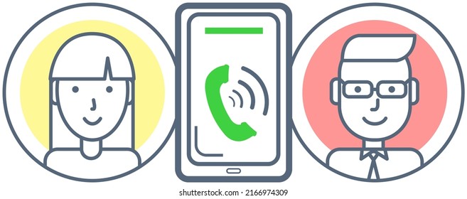Incoming call icon, remote comunication app on smartphone screen. Distance chatting, video call. Mobile application for virtual communication, teamwork. Friends during video meeting, online broadcast