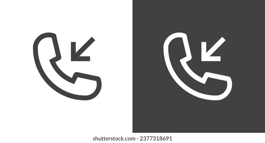 Incoming call icons. Telephone call icons with symbol of caller, Missed call sign icon. Isolated round collection of ringing phone. Flat button on black and white background. Vector illustration.