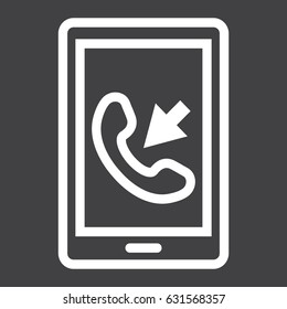Incoming call line icon, Contact us and website button, vector graphics, a linear pattern on a black background, eps 10.