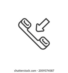 Incoming Call line icon. linear style sign for mobile concept and web design. Phone Handset with Arrow outline vector icon. Symbol, logo illustration. Vector graphics