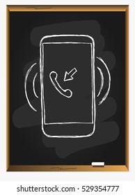 Incoming call. Mobile phone. Mobile connection. Smart-phone. Cell phone icon. Vector illustration on blackboard background