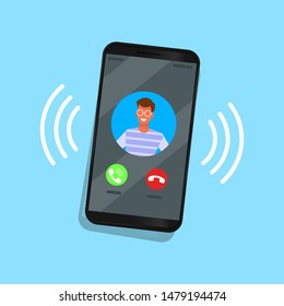 Incoming Call On Mobile Phone Character Vector Design.