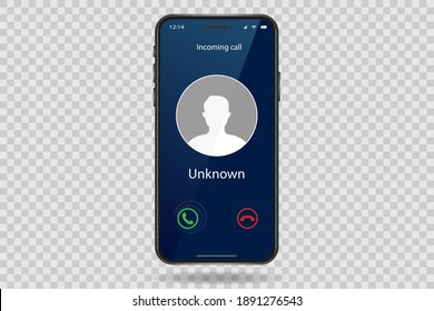 Incoming Call On Mobile Phone. Calling On Smartphone With Caller Avatar, Contact Photo On Ringing Phones Screen. Realistic Phone Frame Design. Vector Illustration