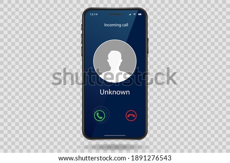 Incoming call on mobile phone. Calling on smartphone with caller avatar, contact photo on ringing phones screen. Realistic phone frame design. Vector illustration