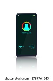 Incoming call on the smartphone. The smartphone is ringing on white background.