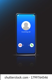 Incoming call on the smartphone. The smartphone is ringing on dark background.