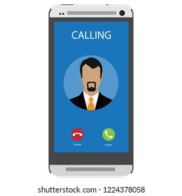 Incoming call on smartphone screen. Flat design vector illustration. Calling service. Modern concept for web banners, web sites, infographics. Creative flat design vector illustration