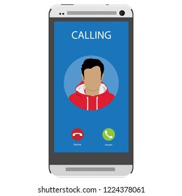 Incoming call on smartphone screen. Flat design vector illustration. Calling service. Modern concept for web banners, web sites, infographics. Creative flat design vector illustration