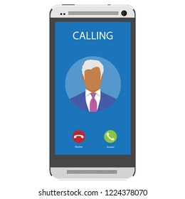Incoming call on smartphone screen. Flat design vector illustration. Calling service. Modern concept for web banners, web sites, infographics. Creative flat design vector illustration