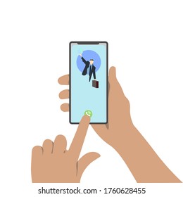 Incoming call on smartphone screen. Flat design vector illustration. Calling service. Modern concept for web banners, web sites, infographics. Creative flat design vector illustration
