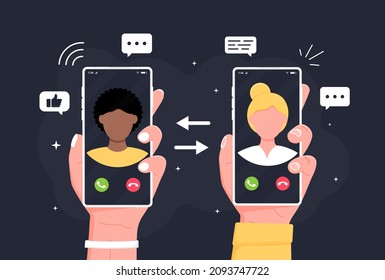 	
Llamada entrante en la pantalla del smartphone. Ilustración vectorial de diseño plano. Llame al servicio.