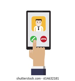 Incoming call on smartphone screen.