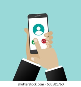 Incoming call on smartphone screen. Flat design vector illustration
