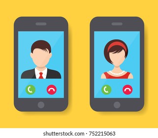 Incoming call on smartphone screen man and woman