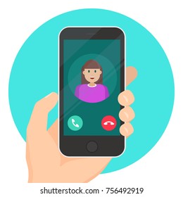 Incoming call on smartphone screen concept. Call from girl. Creative modern concept for web banners, web sites, infographics. Vector Illustration