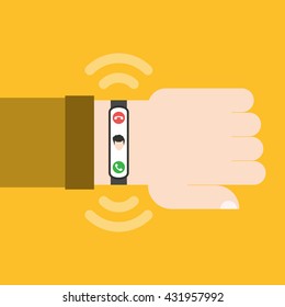 Incoming call on the smartwatch on hand 