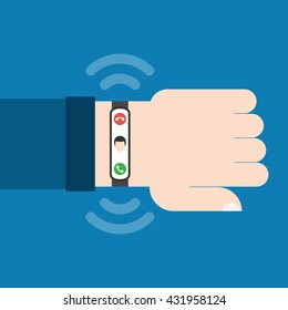 Incoming call on the smartwatch on hand 