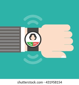 Incoming call on the smartwatch on hand 