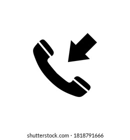 Incoming Call, Phone Handset with Arrow. Flat Vector Icon illustration. Simple black symbol on white background. Incoming Call, Handset with Arrow sign design template for web and mobile UI element