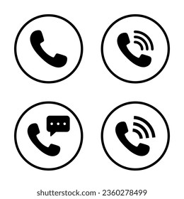 Incoming call, phone receiver button icon vector in circle line. Phone communication sign symbol