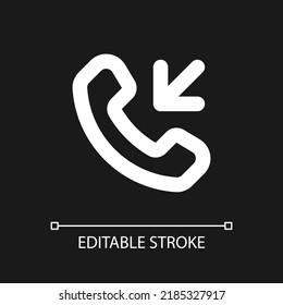 Incoming call pixel perfect white linear ui icon for dark theme. Answer button. Cellphone. Vector line pictogram. Isolated user interface symbol for night mode. Editable stroke. Arial font used