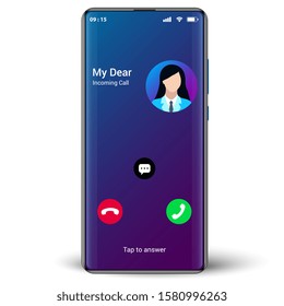 incoming call screen display from smartphone. how to answer phone mobile application user interface. vector illustration 