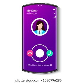 incoming call screen display from smartphone. how to answer phone mobile application user interface. vector illustration 